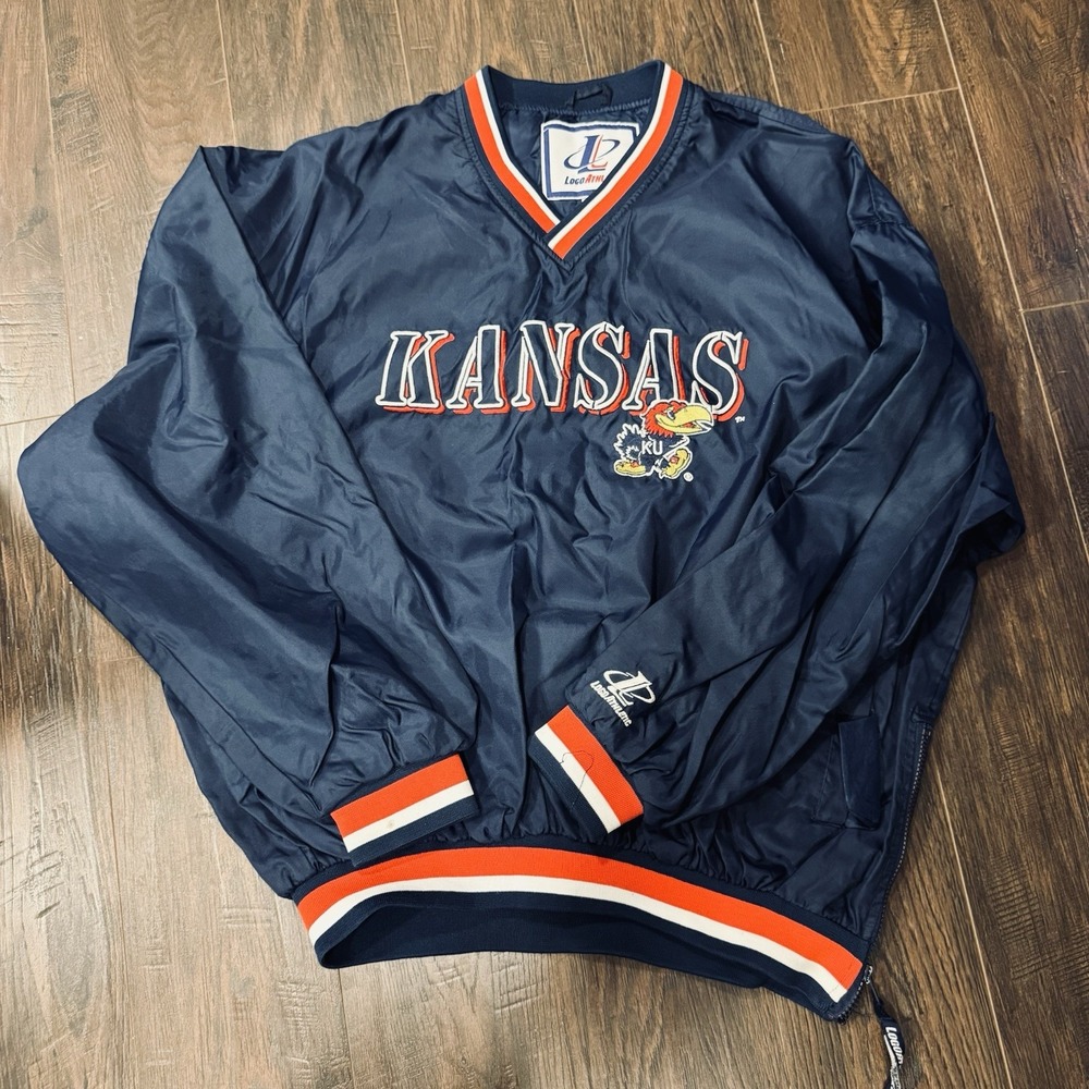Logo Athletic Kansas Jayhawks KU Pullover Windbreaker Jacket Men's XL Blue NCAA